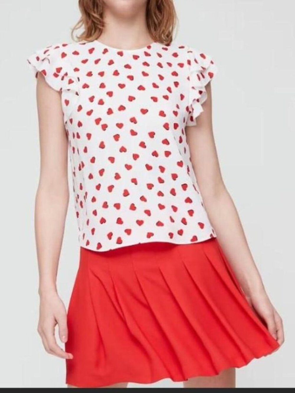 Aritzia Sunday Best Heart Print Flutter Sleeve Blouse - Size XS #sundaybest #hea
